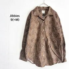 スキッパー シャツ◉ブラウス ブラウン ペイズリー柄 総柄 綿 ビンテージ風