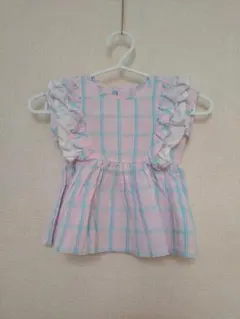 b:ROOM ノースリーブ　肩フリル　チェック柄 110