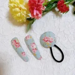 超買い得♡お揃い リバティひらひらレース付 くるみボタン ヘアゴム 3