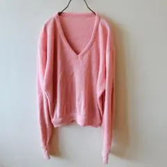 ピンク Vネック 長袖セーター　春　秋　冬　大きめサイズ