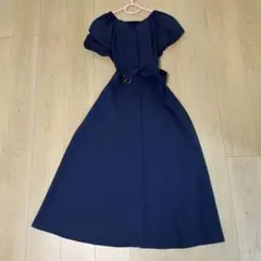 ネイビー パフスリーブ ワンピース S ペチコート付きのサムネイル