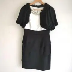 【最終値下げ】ボレロ、ビジュー付きホワイトブラックパーティードレス【結婚式】