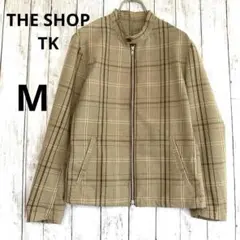 【ザショップティーケー】スタンドカラーチェック柄ジップジャケット ベージュM