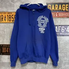 ザ*子様 Champion カレッジロゴ ハーフジップパーカー M ブルー 古着