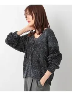 GLOBAL WORK シャギーラメVネックカーディガン ネイビー