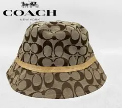 COACHバケットハット 総柄 キャンバス レザー ベージュ