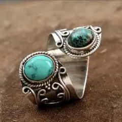 ヴィンテージ　ターコイズ　オープンリング　指輪　調節可能　シルバー　トルコ石
