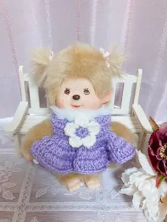 モンチッチ 服 Sサイズ用 ハンドメイド パープル ワンピース お花