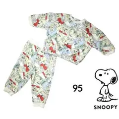 新品☆SNOOPYスヌーピー　パジャマセット ミニ裏毛 白総柄 ベビー 95のサムネイル
