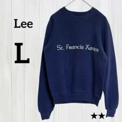 ★訳あり Lee【L】トレーナー ネイビー スウェット 裏起毛 プリント 古着