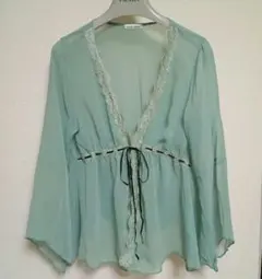 ミントグリーン シフォン カーディガン　レース
