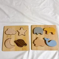 ＊木製動物型パズル 2種類セット 木製はめこみパズル 8点 知育玩具