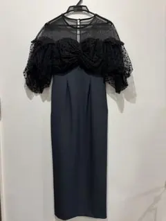 【美品】ANDRESD フロッキードットワンピース　チャコール