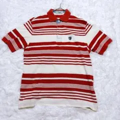 Crocodile ポロシャツ レッド ホワイト ボーダー メンズ M