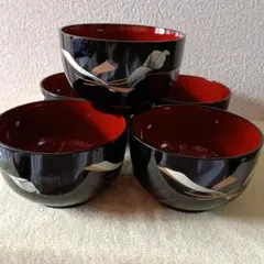 漆器 椀 5個セット 桂由美 花模様