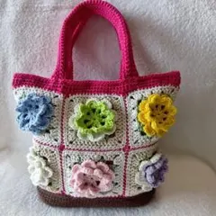 モチーフ編み手提げバック　ハンドメイド