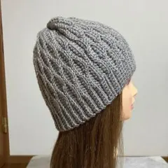 グレー　ライトグレー　ニット帽　ウール　ビーニー　帽子　バケットハット