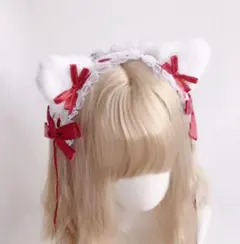 猫耳 ヘッドドレス ハロウィン　レッド　赤　ロリータ 髪飾り コスプレ フリル