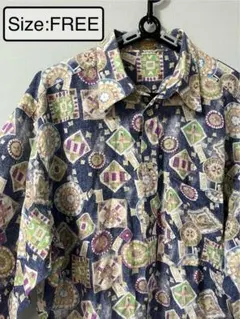 古着　メンズ　柄シャツ　長袖　総柄