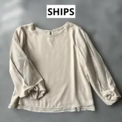 SHIPS 日本製ブラウス きれいめ オフィス 袖ストライプ透け感あり