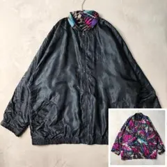 HUBA　ジップアップブルゾン　リバーシブル　総柄　大きいサイズ　黒　F
