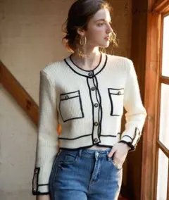 SHEIN  完売商品　ラインショートニットカーディガン　韓国風