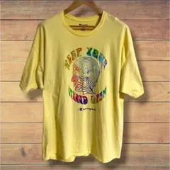 チャンピオン 2XL相当 サイケデリック 半袖Tシャツ 黄色 レインボー 綿