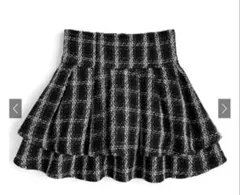 GRL ハイウエストツイードチェックフレアミニスカート(gm827) ブラックL