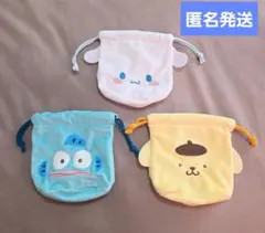 【新品】サンリオ ふわふわフェイス巾着 ハンギョドン シナモロール プリン