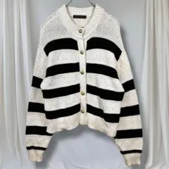 URBAN RESEARCH ボーダー カーディガン 白黒 フリー 春 綿100