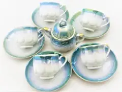グリーン吹 高級ティー・コーヒーカップ＆ソーサー & シュガーポット 6客セット