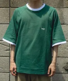 希少タグ付き　ブロークンベース　オーバーサイズリンガーT　グリーン　刺繍　完売品