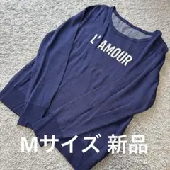 ロゴデザイン長袖ニット紺M新品