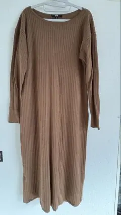 【UNIQLO】リブ編みブラウン長袖ニットワンピース Mサイズ