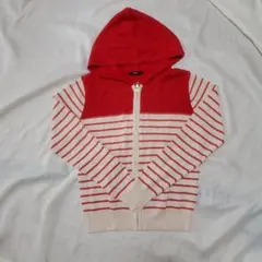 女の子赤 ストライプ フード付きパーカー Ssize