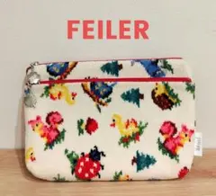 美品❁FEILER❁ハイジフレンズフォレスト ポーチ　アイボリー総柄