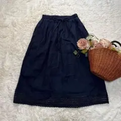 未使用 イチ ichi リネンスカート ギャザースカート ネイビーのサムネイル