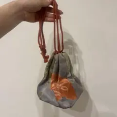 和装用　巾着　バッグ グレー　オレンジ　浴衣　着物　和装小物