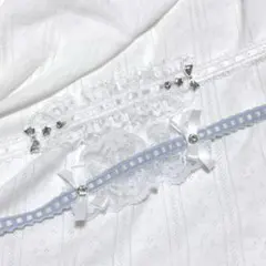 ぬい用 ヘッドドレス ハンドメイド 2点セット 水色 レース 10cm 12cm