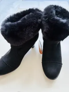 ムートン ブーツ ブーティ 黒 スエード ファー付き　LLサイズ 【新品未使用】