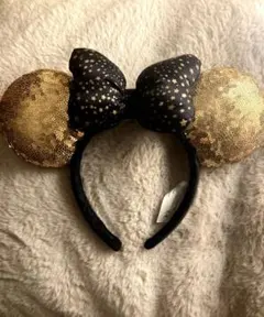 ディズニー　ミニー カチューシャ 　スパンコール　ゴールド　パリ　ブラック