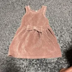 @ピンク リボン付き ノースリーブワンピース　ベロア