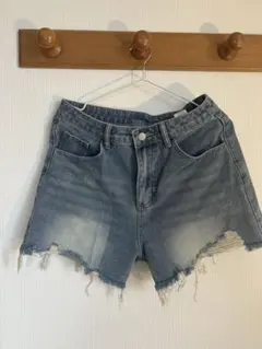 デニムショートパンツ ライトブルー フリンジヘム