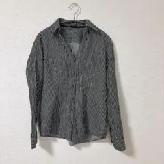 エクスプレス ストライプ シャツ 長袖 襟付き M 黒 コットンブレンド