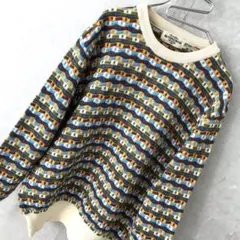 90s 総柄 3Ｄ ニット セーター ヴィンテージ マルチ 美品 Ｍ