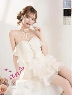 an リボンチョーカー付き/ シフォン/ フリル/ ミニドレス/ キャバドレス