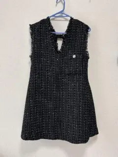 VIS ビス フレアツィードOP ブラック　フレアツィードワンピース