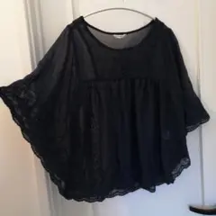 レース　シフォンブラウス　濃紺