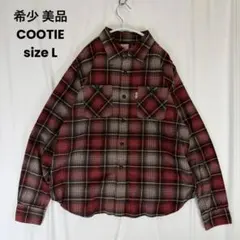 希少 美品 COOTIE チェック 赤系 プリントネルシャツ Lのサムネイル