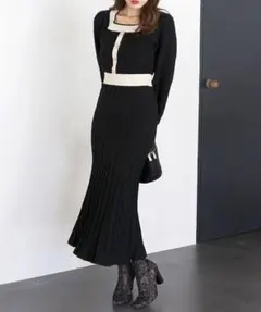 ROYALPARTY 配色プリーツマーメイドワンピース　フリーサイズ